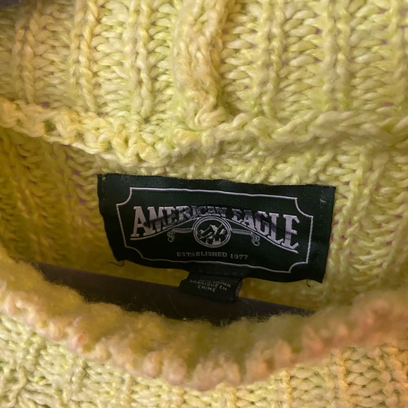 AE Cable Knit Mock Neck Lime Green Cropped Sweater - Picture 2 of 4